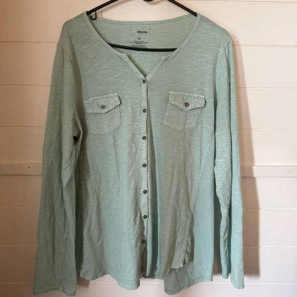 Sonoma Tops - Light Blue/Green Long Sleeve Shirt